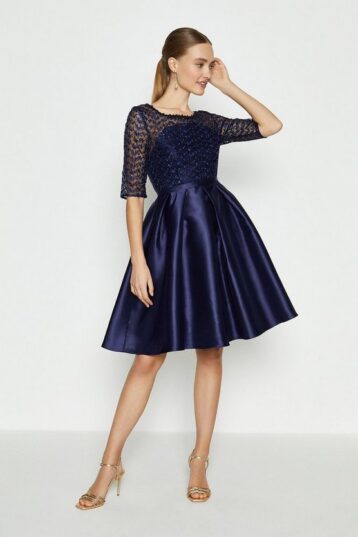 Coast Lace Bodice Full Skirt Dress Navy Blue