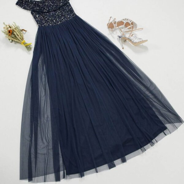 maxi tulle dress with tonal delicate sequins