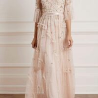 Needle & thread embroidered tulle maxi hot sale dress with cap sleeve in rose