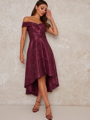 Chi Chi Aliciya Bardot High Low Dress Purple