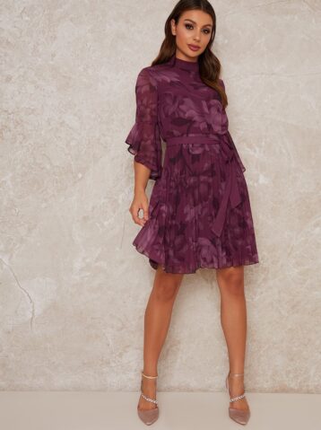 Chi Chi Laurelee Floral Sleeve Dress Purple