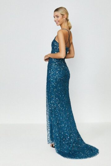 Coast All Over Sequin Cross Over Back Maxi Dress Blue