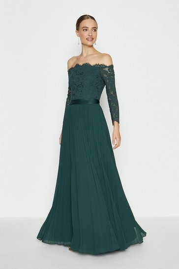 Coast Lace Bodice Bardot Maxi Bridesmaid Dress, Green