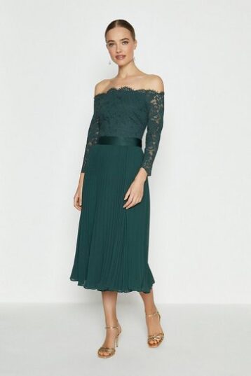 Coast Lace Bodice Bardot Midi Dress, Green