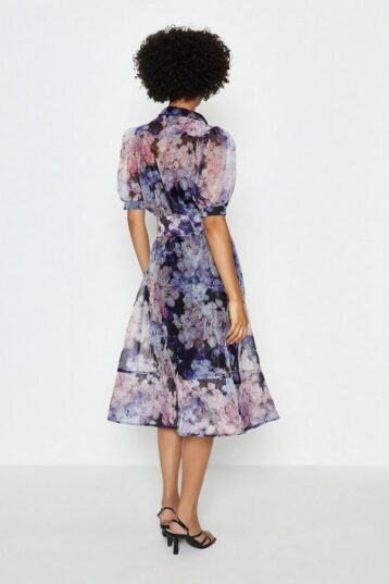 Coast Organza Floral Sleeve Shirt Dress Purple Multi