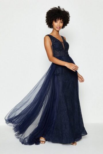 Coast Tulle Overskirt Maxi Dress Navy Blue