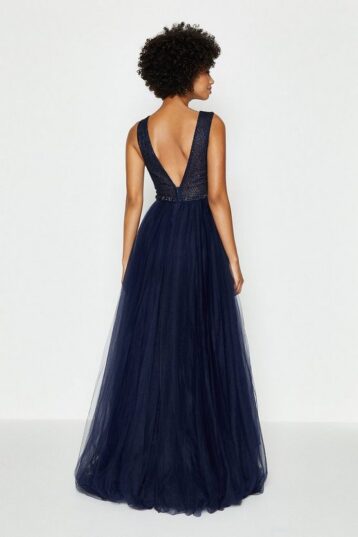 Coast Tulle Overskirt Maxi Dress, Navy Blue - Image 2