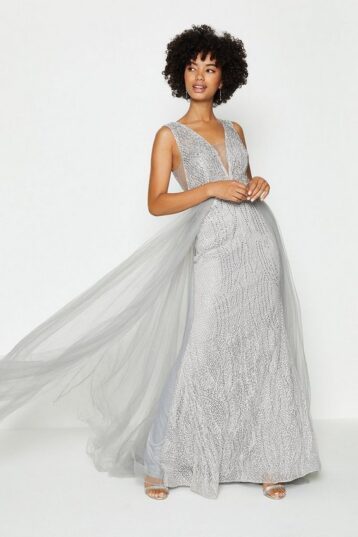 Coast Tulle Overskirt Maxi Dress Silver