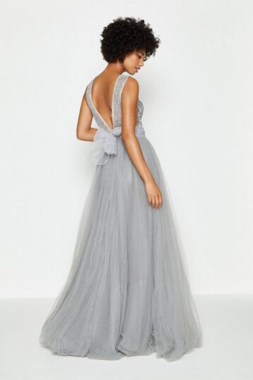 Maya plain 2024 tulle maxi dress