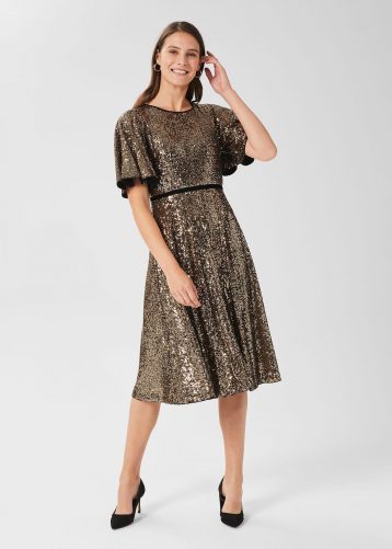 Hobbs Betsey Sequin Dress Gold