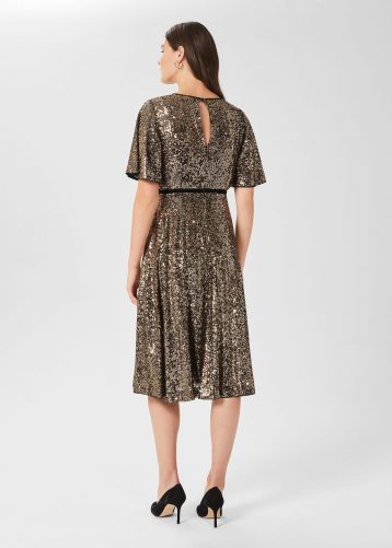 Hobbs Betsey Sequin Dress Gold