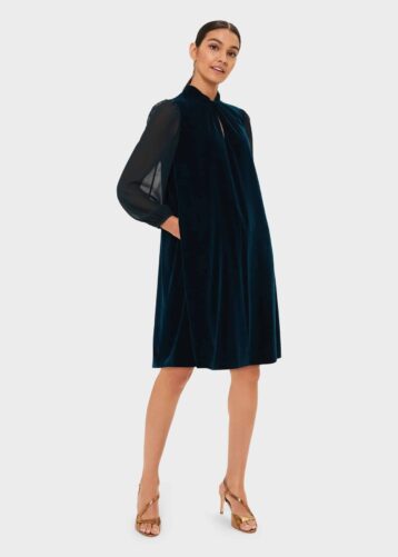 Hobbs Faye Velvet Dress Pine Green Teal