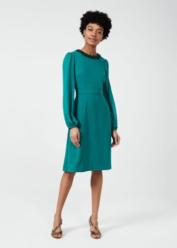 Hobbs Jada Beaded Sleeve Dress Jade Green