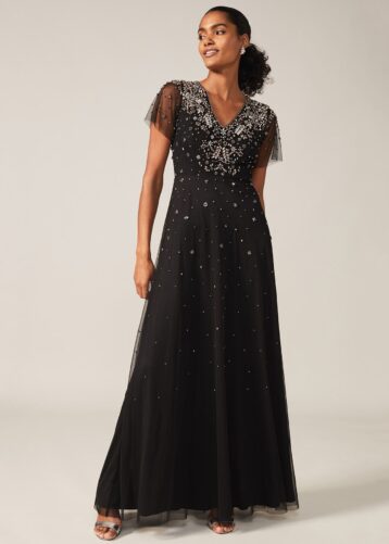 Phase Eight Pascale Jewelled Tulle Dress Black Silver