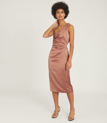 Reiss Adaline Satin Cocktail Dress Blush