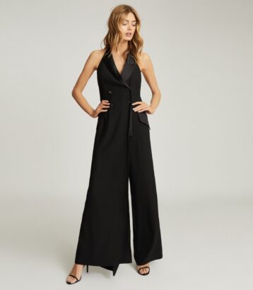 Reiss Annie Tuxedo Front Jumpsuit Black