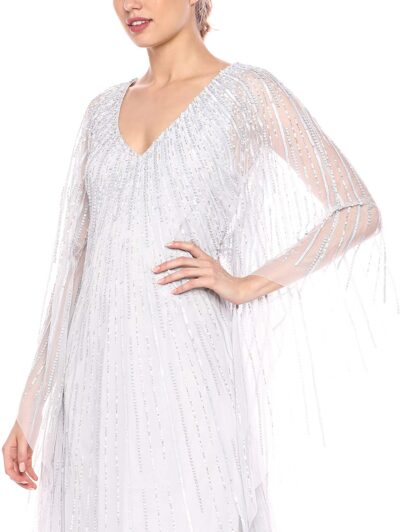 Adrianna Papell Women s Beaded Long Kaftan Dress Cloud Silver