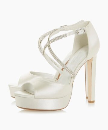 Dune Makeup Diamante Cross Strap Platform Heel Stiletto Heel Ivory