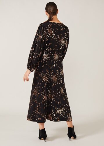 Phase Eight Jacinta Floral Foil Dress, Black/Gold - Image 2