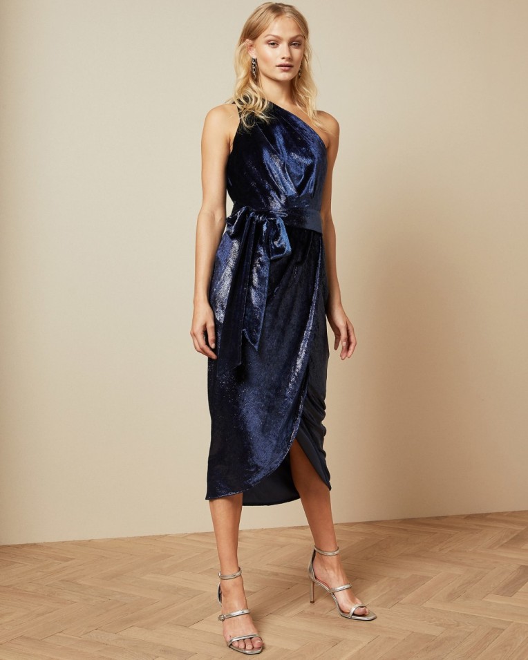 ABINAA Metallic one shoulder draped midi dress £199 £99