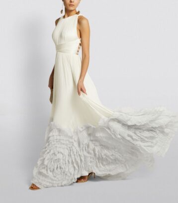 Maria Lucia Hohan Ruffle-Trim Chloe Gown Silver White