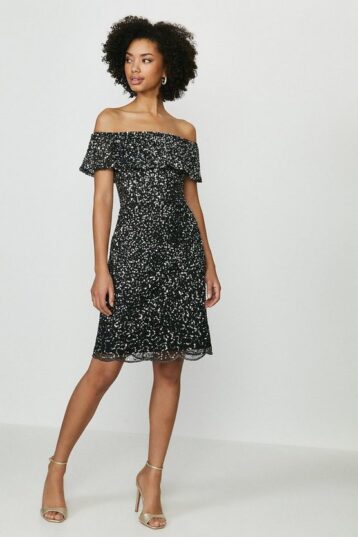 Coast Sequin Embellished Bardot Dress Black