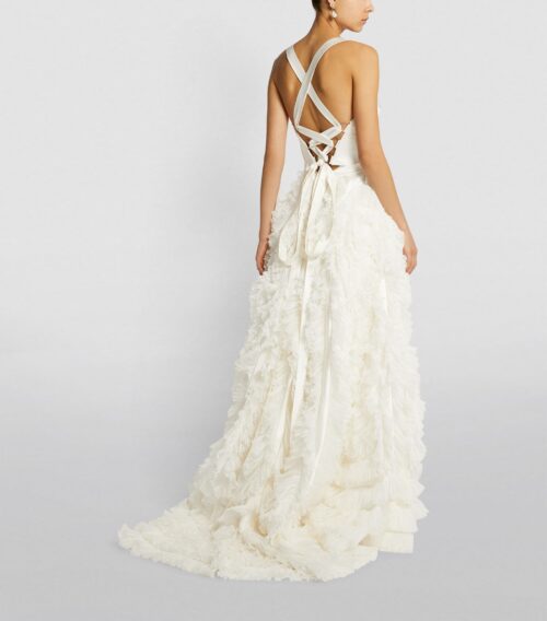 Maria Lucia Hohan Ruffle Sofi Bustier Gown, Platinium/Ivory - SALE Bridal