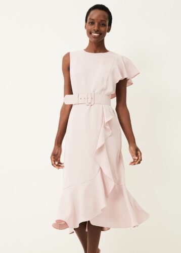 Phase Eight Cassie Frill Belted Dress Light Pink Blush