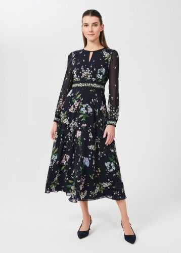 Hobbs Skye Silk Floral Printed Dress Navy Multi