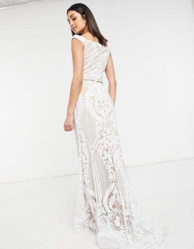 jovani bridal bardot dress in white