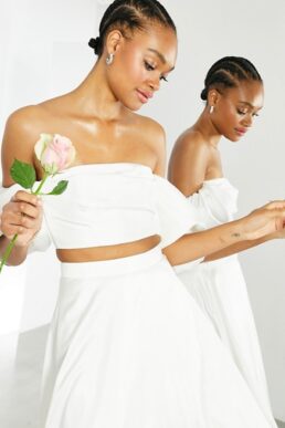 ASOS EDITION Bridal satin bandeau crop top and full maxi skirt in Ivory co ord