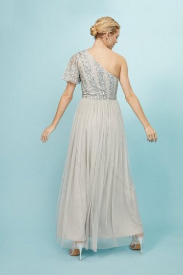 Coast Embellished One Shoulder Maxi Dress, Silver - Image 2