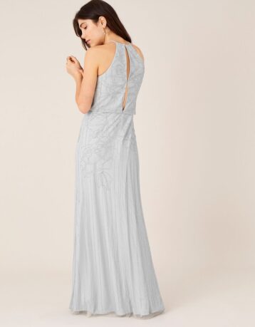 Monsoon Bianca Embellished Maxi Bridesmaid Dress, Light Blue - Image 3