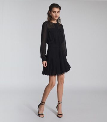 Reiss Mallie Lace Trim Mini Dress Black