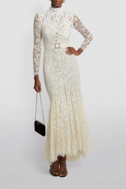 Alessndra Rich Lace High-Neck Maxi Wedding Dress White