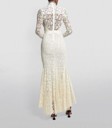 Alessndra Rich Lace High-Neck Maxi Wedding Dress White