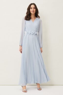 Coast Alecia Pleated Chiffon Maxi Dress Light Blue