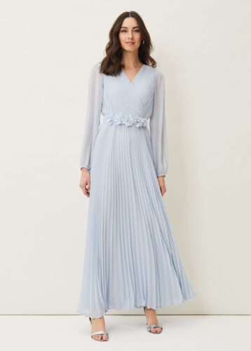 Coast Alecia Pleated Chiffon Maxi Dress Light Blue