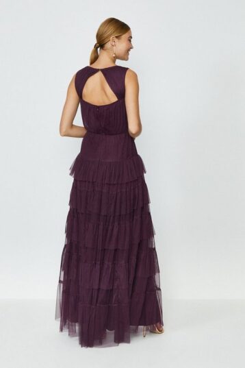 Coast Tulle Tiered Maxi Bridesmaid Dress Berry Deep Purple