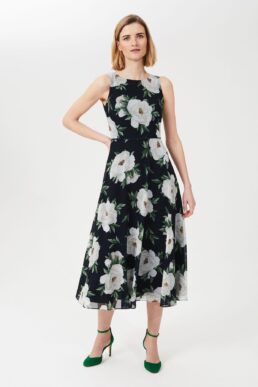 Hobbs Carly Floral Midi Dress Black White Multi