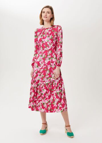 Hobbs Marilyn Floral Midi Dress Multi Pink