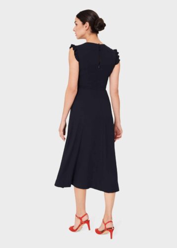 Hobbs Vivien Satin Midi Dress Navy Blue