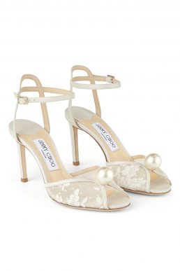 Jimmy Choo SACORA 85 Ivory Floral Lace Sandals with Pearl Detail