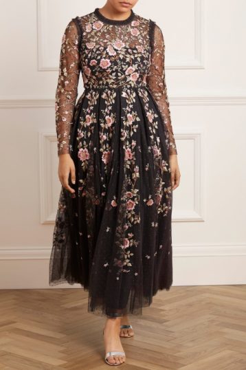 Needle & Thread LillIian Rose Ankle Gown Black Multi