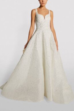 Mikael D Embellished Sweetheart-Neckline Gown Ivory