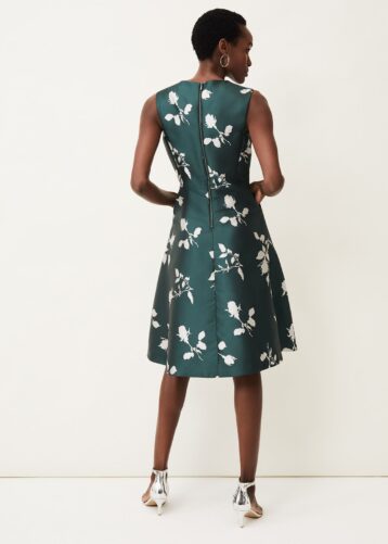 Phase Eight Jordyn Jacquard Floral Print Dress, Green/White - Image 2