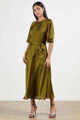 Ted Baker HARIIET Raglan sleeve tea midi dress Khaki Green