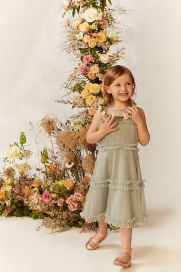 Coast Girls Ruffle Tiered Bridesmaids Dress Sage Green