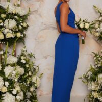 Chi Chi One Shoulder Bodycon Bridesmaid Maxi Dress in Blue