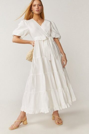 Coast Tiered Cotton Poplin Maxi Dress White